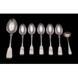 Five Victorian silver teaspoons, Joshia Williams and Co, London 1887, Fiddle pattern,