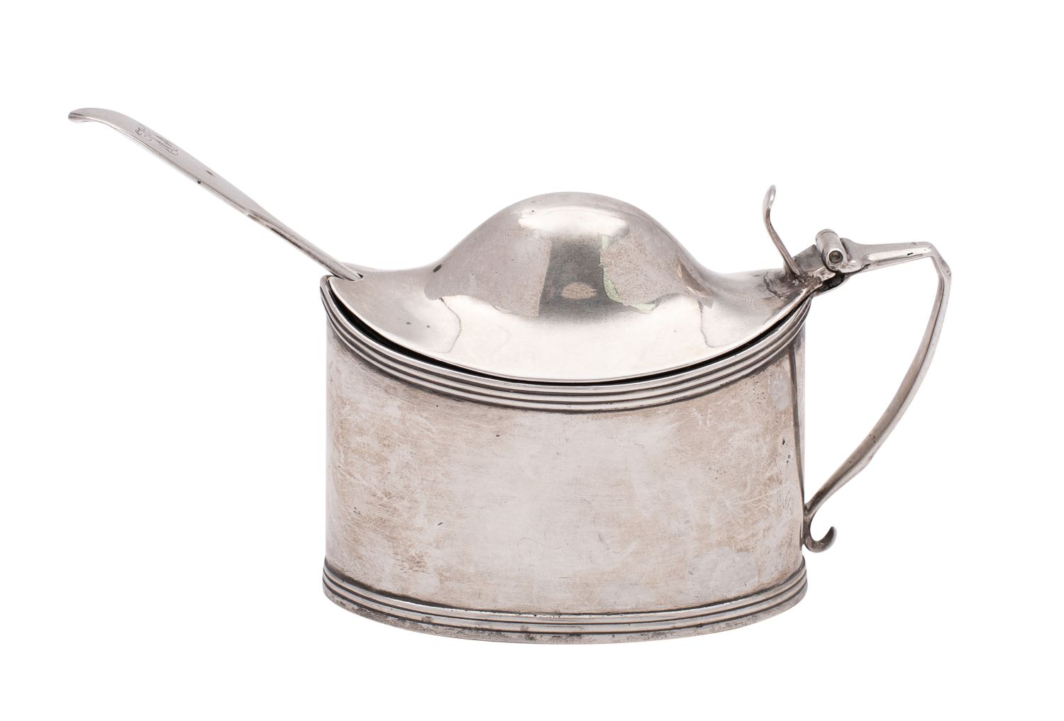 WITHDRAWN A George III oval mustard pot and spoon, Peter and William Bateman, London 1807,