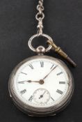 A silver open face pocket watch, Chester 1895 white enamel dial with Roman numerals,