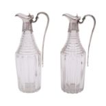 A pair of George III silver and cut glass oil and vinegar bottles, maker Robert Hennell,
