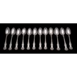 A set of twelve Scottish silver teaspoons, maker Muirhead and Arthur, Glasgow 1856, Queens pattern,