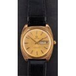 Omega Seamaster, a gentleman's gold-plated wristwatch the dial with raised baton numerals,