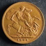 A 1904 Edwardian Gold Sovereign.