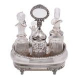 A George IV silver cruet stand, maker HR, London 1825, marks rubbed, of barge shape,