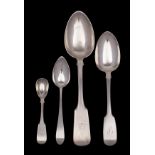 Four Scottish silver spoons, a Fiddle pattern serving spoon maker R&S A B D, Edinburgh 1836,