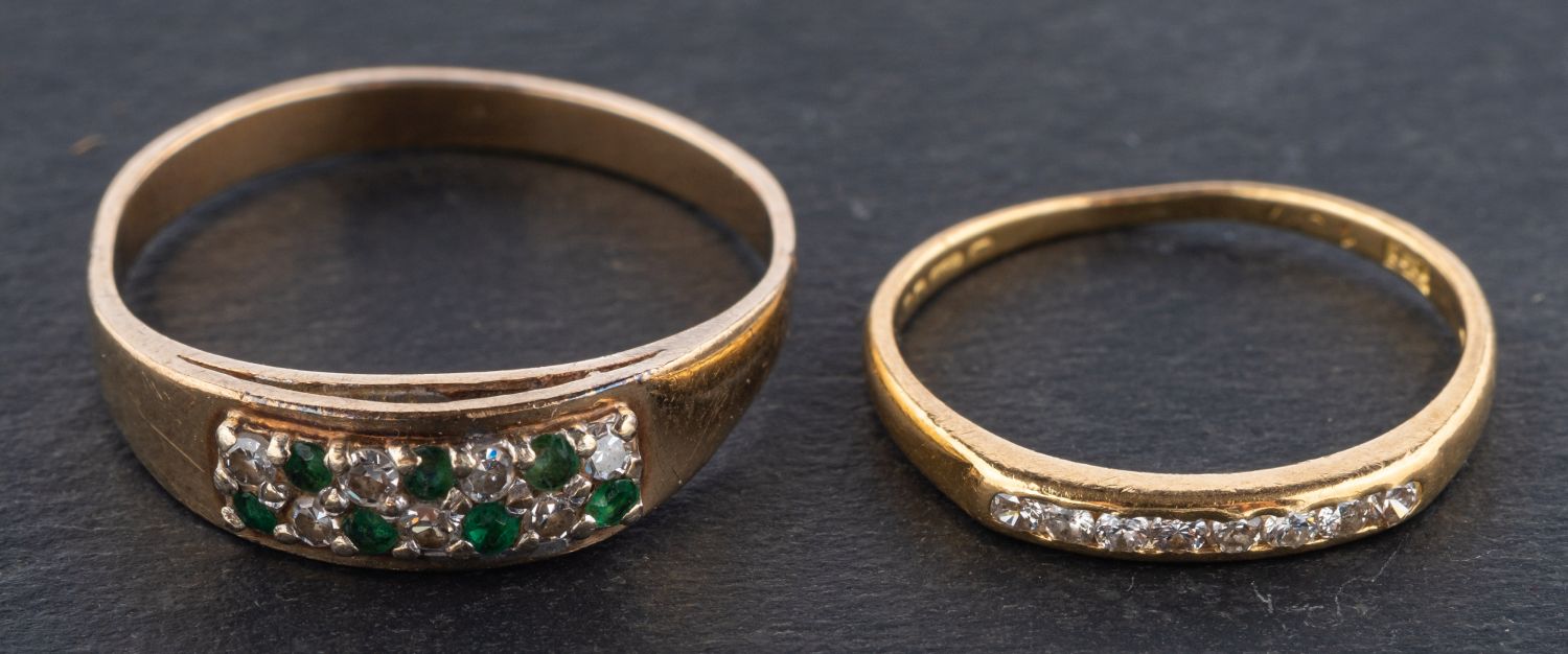 Two diamond half-eternity rings, including an 18ct gold, round, brilliant-cut diamond ring,