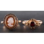 Two 9ct gold rings, including a shell cameo ring,