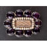 A 19th century, purple paste, seed pearl and hairwork cluster brooch/ pendant, total length ca. 2.