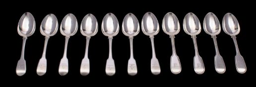 A set of seven George III silver dessert spoons, maker William Eley and William Fearn, London 1817,