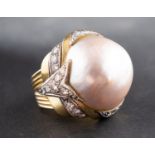 A mabe pearl and round, brilliant-cut diamond cocktail ring,