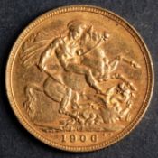 A 1906 Edwardian Gold Sovereign of Perth Mint.