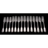 A set of nine silver dessert forks, maker Joseph and Albert Savory, London 1865,