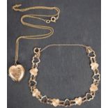 A 9ct gold heart-shaped link bracelet and a heart-shaped locket pendant, the pendant stamped '9CT,