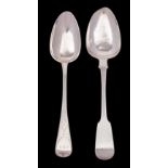 Two Jersey silver serving spoons, maker Thomas De Gruchy and Jacques Quesnel,