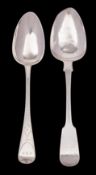 Two Jersey silver serving spoons, maker Thomas De Gruchy and Jacques Quesnel,