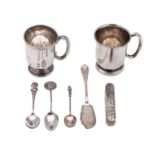 A small group of silver to include;- a silver christening mug, maker Viner Ltd, Sheffield, 1947,