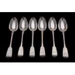 A set of six William IV silver table spoons, maker Mary Chawner, London 1836, engraved initials,