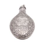 A Victorian silver flask and straw, maker Alfred Taylor, Birmingham, 1856, of unusual design,