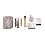 A small group of silver items to include: an Indian cigarette case, un marked,