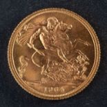 An Elizabeth II gold sovereign coin, dated 1964, diameter ca. 22mms, total weight ca. 8gms.