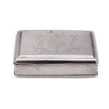 A late George III silver table snuff box, maker John Shaw, Birmingham, 1817, of rectangular form,