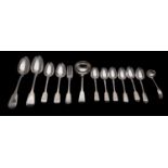 A part matched canteen of early 19th century silver flatware, various makers and dates, London,