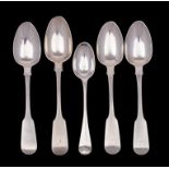 Five Jersey silver tea spoons,