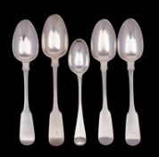 Five Jersey silver tea spoons,