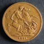 An 1881 Victorian Gold Sovereign of Sydney Mint.