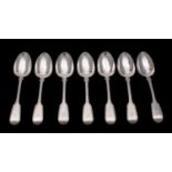 A set of seven Victorian silver table spoons, maker Joseph and Albert Savory, London 1865,