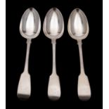 Three George VI silver table spoons, maker Mary Chawner, London, 1836, Fiddle pattern,