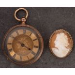 A 9ct gold pocket watch the gold dial with engraved and matted centre,