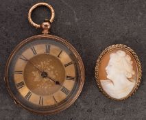 A 9ct gold pocket watch the gold dial with engraved and matted centre,