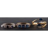 Three sapphire and diamond rings, including an 18ct gold, sapphire and diamond half-eternity ring,