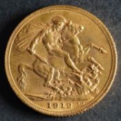 A 1912 Georgian Gold Sovereign.