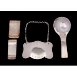 A small group of modern silver to include, an Arts and Crafts caddy spoon,