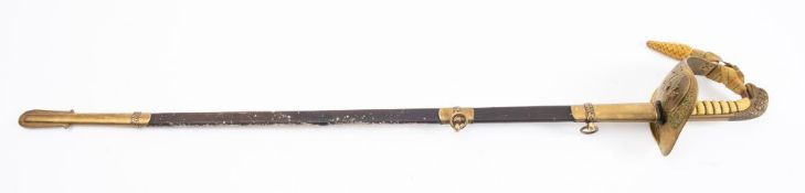 A George V RAF Officer's sword, gilt brass pierced guard decorated with eagle,