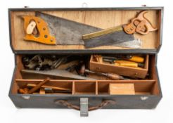 A collection of various tools comprising a Stanley Bailey No. 7 jointer plane, a Stanley Bailey No.