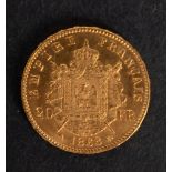 A French empire gold 20 francs, 1868.