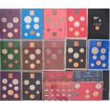 Fourteen Farthings sets with eleven Royal Mint proof sets.