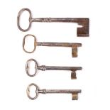 Four various French 18th/19th century steel keys: largest 16.
