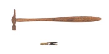 A miniature hammer, together with miniature claw hammer head, 11cm long.