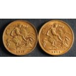 Two George V Half Sovereigns dated 1912 and 1914.
