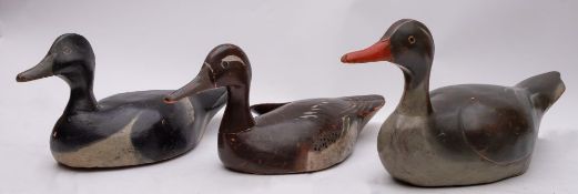Three painted wooden decoy ducks, probably early 20th century, largest 41cm.