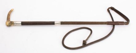 An early 20th century silver mounted antler handled riding whip, maker MP, Birmingham 1911,