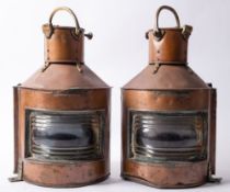 A pair of copper and brass Port & Starboard ships lamps, unsigned,