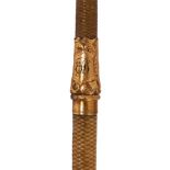 A late Victorian silver gilt mounted leather riding crop, maker Sampson & Company, London,