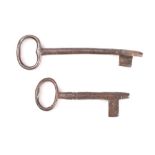 Two early plain steel keys: 12.5 and 16.