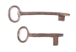 Two early plain steel keys: 12.5 and 16.