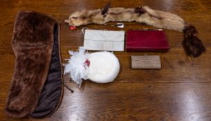 Two Vintage fur jackets, together with two fur stoles, a fur hat and three purses.